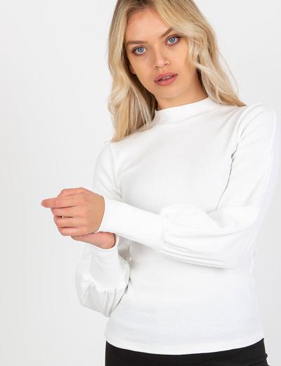 Biała prążkowana bluzka basic z półgolfem RUE PARIS