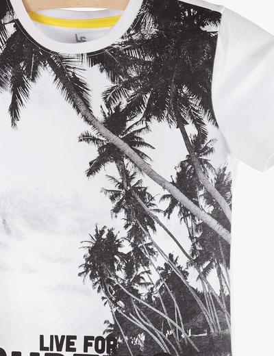 T-Shirt chłopięcy biały z palmami- Surfing