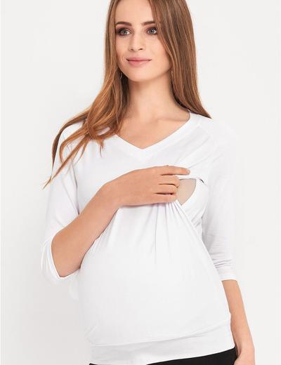 Bluzka ciążowa i dla karmiącej - biała z rękawem 3/4 i z dekoltem w serek