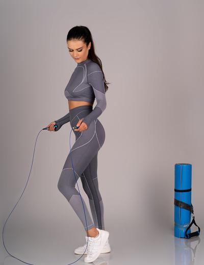 Komplet damski sportowy Merribel Gym Grey - obcisły top + legginsy - szary