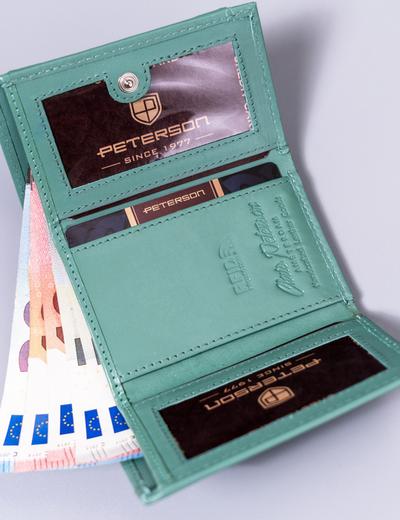 Mały, skórzany portfel damski z systemem RFID Protect Peterson- jasnozielony