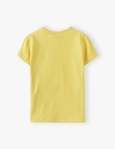 Bawełniany żółty t-shirt dziewczęcy z listkami