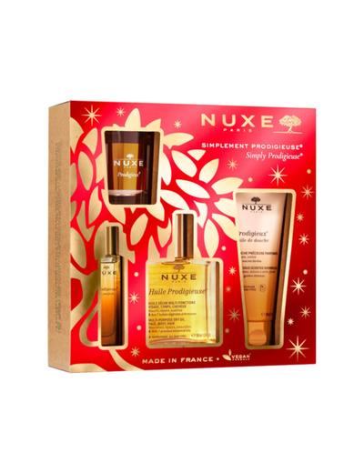 Zestaw  świąteczny NUXE:suchy olejek pielęgnacyjny + olejek pod prysznic+perfumy+świeca zapachowa