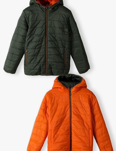Dwustronna przejściowa kurtka dla chłopca - pomarańczowo-zielona - Lincoln&Sharks