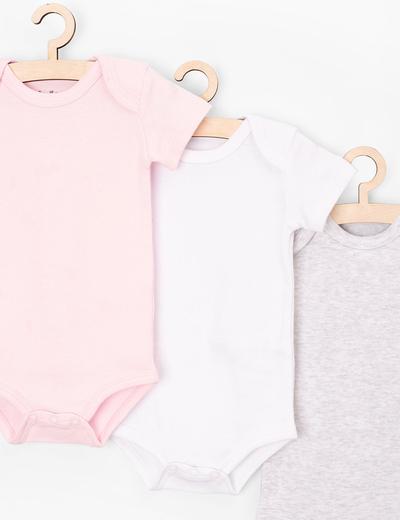 Body z krótkim rękawem dla niemowlaka 3-pak- białe-różowe-szare