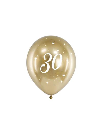 Balony Glossy 30 cm z nadrukiem "30"- złoty