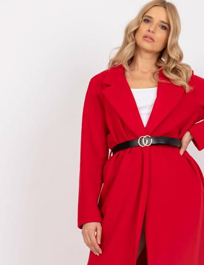 Oversizowy płaszcz damski długi - czerwony