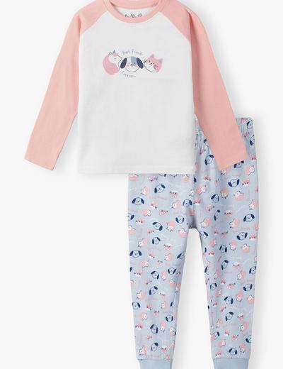 Dwuczęściowa piżama dla dziewczynki - bluzka z długim rękawem + długie spodnie w zwierzątka - kolorowa