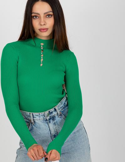 Zielona prążkowana bluzka damska z golfem