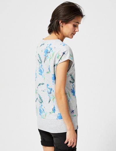 T-shirt damski szary z kwiatowym nadrukiem