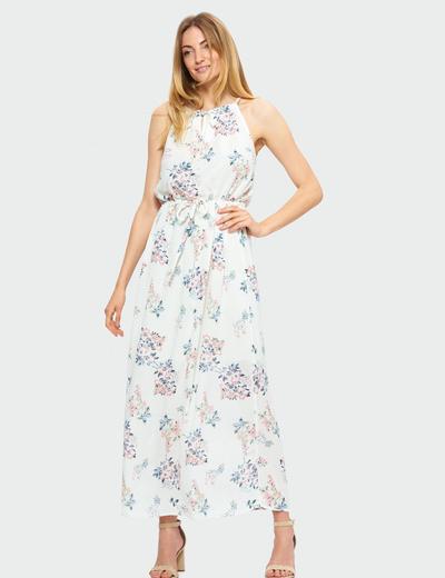Długa sukienka wiązana na szyi- kolorowe kwiaty