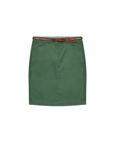 Ołówkowa spódnica damska z paskiem - zielona