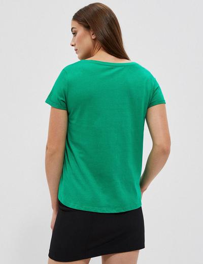 Bawełniany zielona t-shirt damski z kieszonką