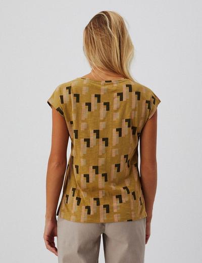Bawełniana bluzka damska oliwkowa w symetryczne wzorki
