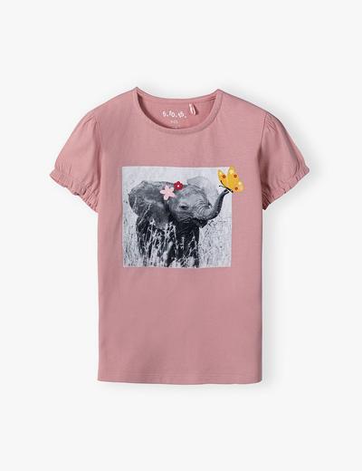Bawełniany T-shitrt ze słoniem - różowy