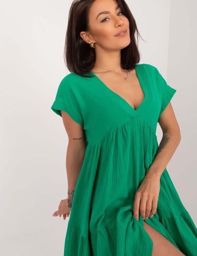 Luźna bawełniana sukienka damska - zielona