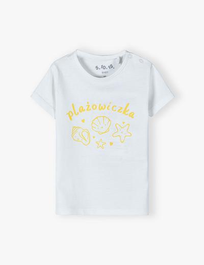Bawełniany T-shirt dla niemowlaka - biały z napisem Plażowiczka