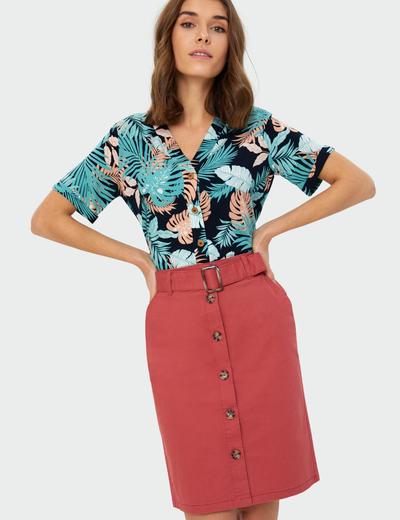 Bluzka damska z krótkim rękawem  w kolorowe liście