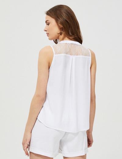Koszula damska koszulowa bez rękawów z ozdobnym wiązaniem biała
