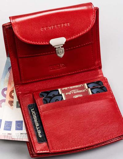 Skórzany portfel damski z systemem RFID zapinany na zatrzask — Peterson
