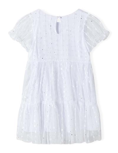 Tiulowa biała sukienka dziewczęca z błyszczącymi elementami
