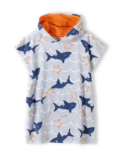 Ponczo- ręcznik plażowy z kapturem dla chłopca- rekiny