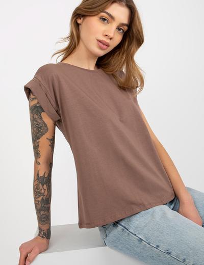 Brązowy damski t-shirt basic z bawełny Revolution