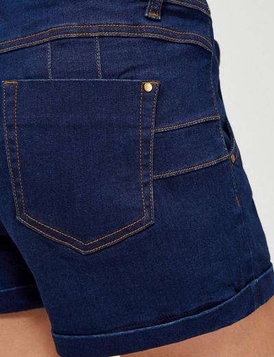 Szorty damskie jeansowe z ozdobnym wiązaniem granatowe