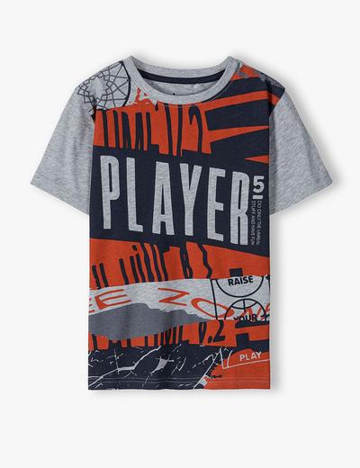 T-shirt chłopięcy w kolorze szarym z mlodzieżowym nadrukiem Player