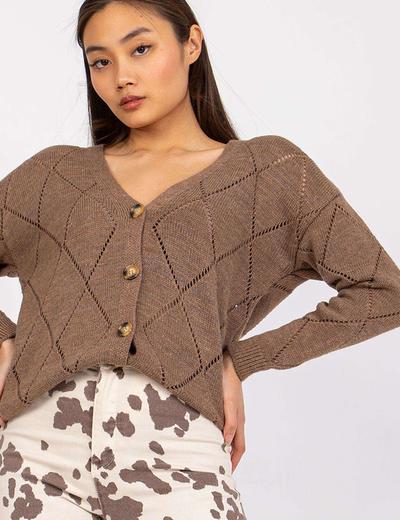 Sweter damski z ozdobnymi guzikami - brązowy