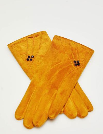 Długie stylowe rękawiczki damskie - musztardowe