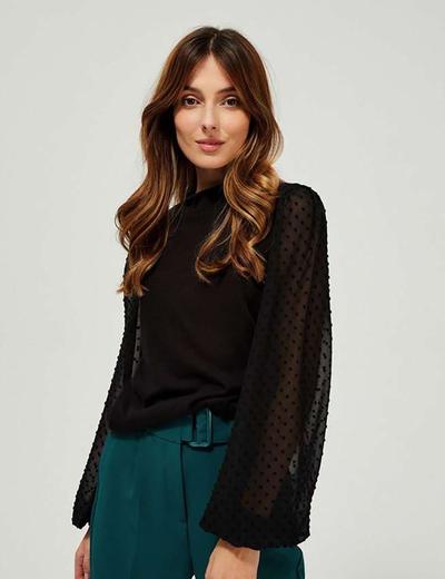 Elegancki sweter z bufiastymi przezroczystymi rękawami - czarny