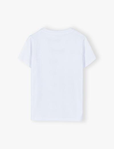 Bawełniany t-shirt z nadrukiem imitującym szelki i muszkę - biały