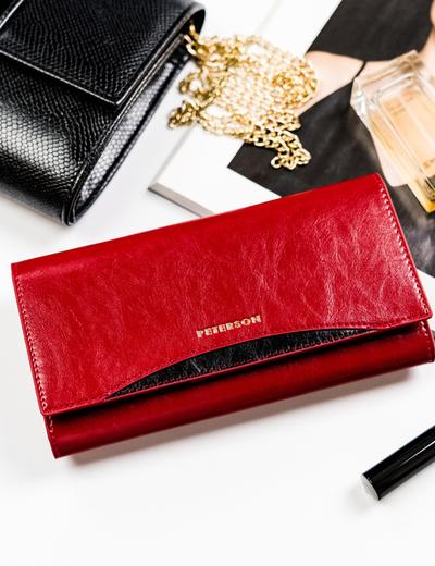 Elegancki portfel damski czerwony ze skóry naturalnej — Peterson