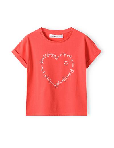 Różowa koszulka bawełniana dziewczęca z nadrukiem serca