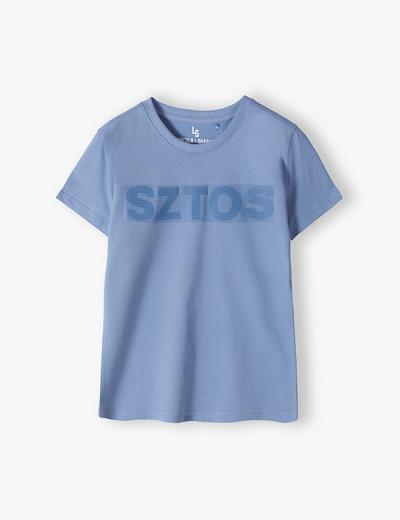 Niebieski t-shirt chłopięcy bawełniany z napisem- Sztos
