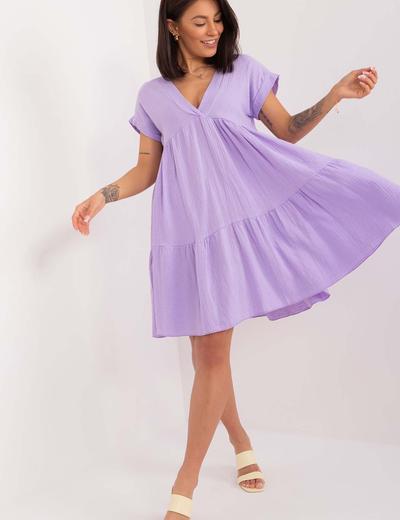 Luźna bawełniana sukienka damska - fioletowa