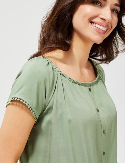 Bluzka damska koszulowa z ozdobnymi rękawami oliwkowa