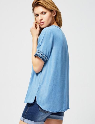 Koszula damska z haftem i frędzlami niebieska
