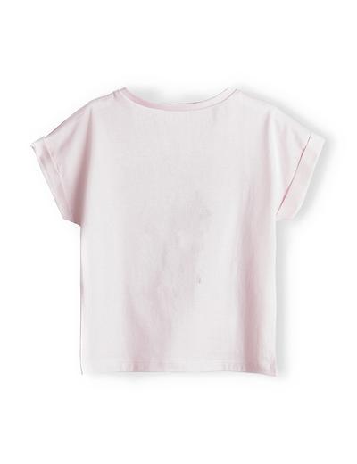 Różowa koszulka bawełniana dziewczęca z nadrukiem