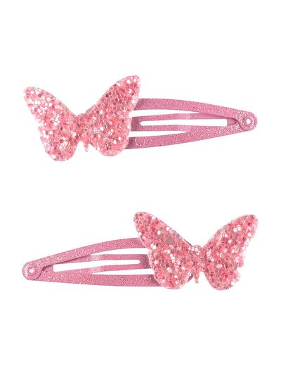 Spinki dziewczęce różowe brokatowe motylki