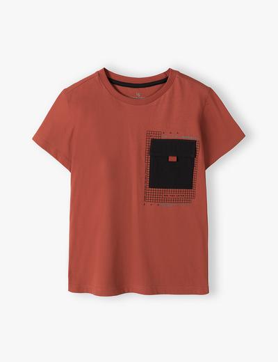 T-shirt bawełniany chłopięcy z kieszonką - brązowy