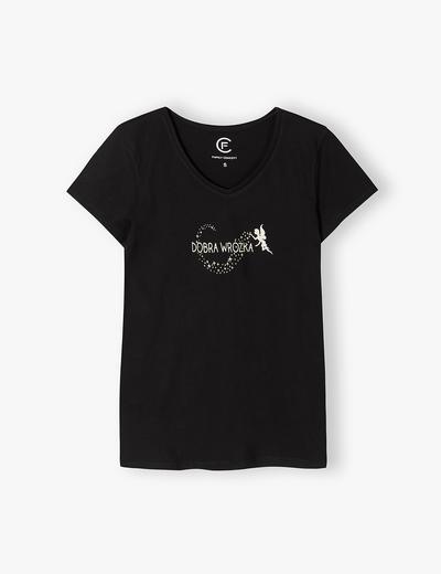 T-shirt damski z napisem Dobra Wróżka czarny