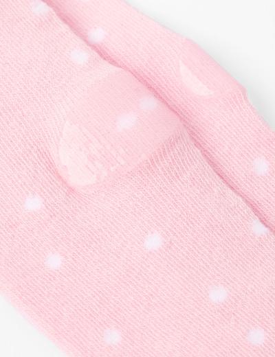 Rajstopy niemowlęce różowe w białe kropki- silikon na kolanach