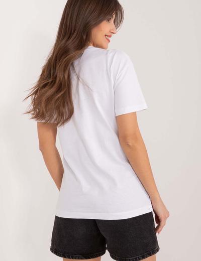 Biały damski t-shirt bawełniany z ozdobnym napisem