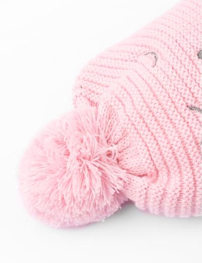 Ciepła czapka dla niemowlaka- różowa wiązana