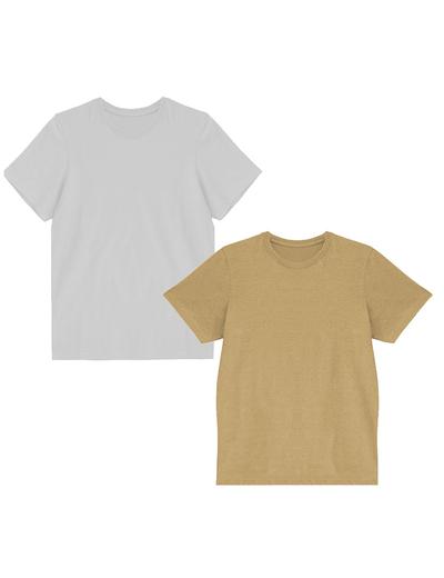 Bawełniany t -shirt męski z okrągłym dekoltem - 2 pak - biały - żółty