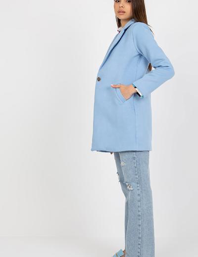 Jasnoniebieski damski płaszcz z kieszeniami OCH BELLA