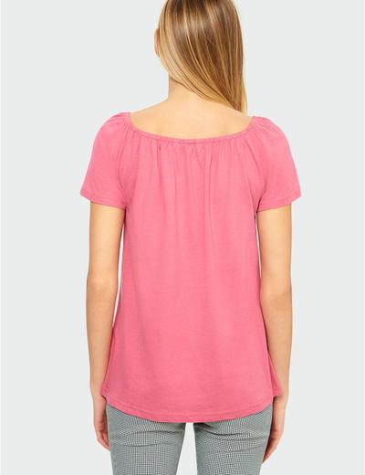 Różowa bluzka damska z odkrytymi ramionami