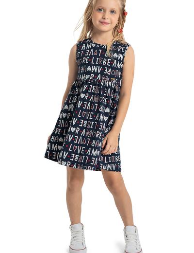 Granatowa sukienka dziewczęca w napisy